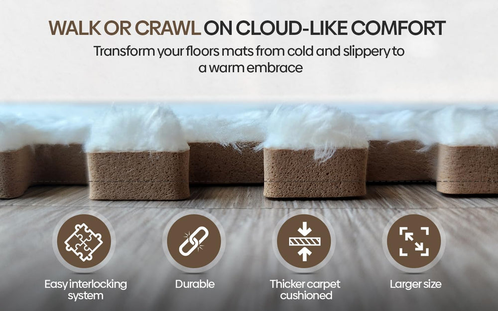 CARPETBOX foam mat features anti-slip surface for safer crawling and play.