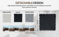 CARPETBOX foam tiles with velvety polyester layer offer cloud-like comfort.