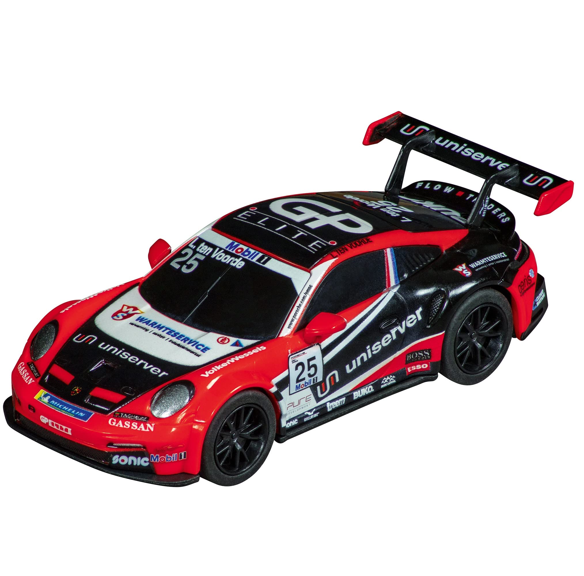 Carrera 64207 Porsche 911 GT3 Cup 25 front view for engaging GO!!! slot car racing on Carrera sets