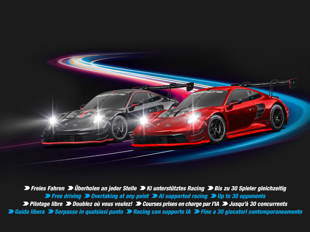 Carrera detailed Porsche decals emphasize brand accuracy and realism.