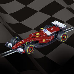 Carrera GO!!! Ferrari SF-25 L. Hamilton detailed cab view emphasizes interior realism for model fans.
