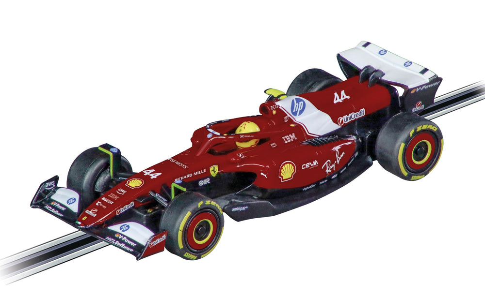 Carrera GO!!! Ferrari SF-25 L. Hamilton front view highlights authentic scale detail for collectors and racers.