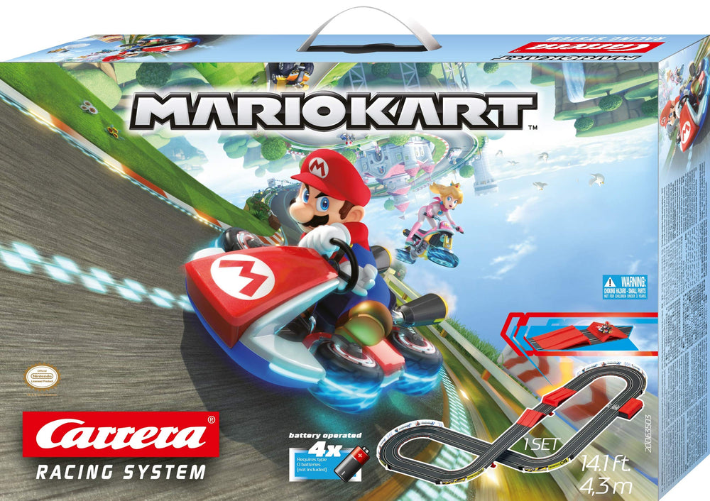 Official Mario Kart characters on Carrera GO cars for themed head-to-head battles.