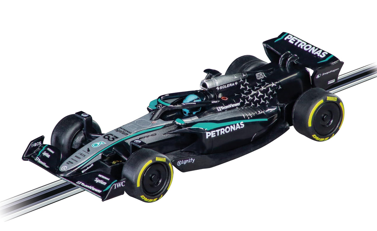 Carrera GO Mercedes-AMG F1 W14 front view, ideal for display and quick races.