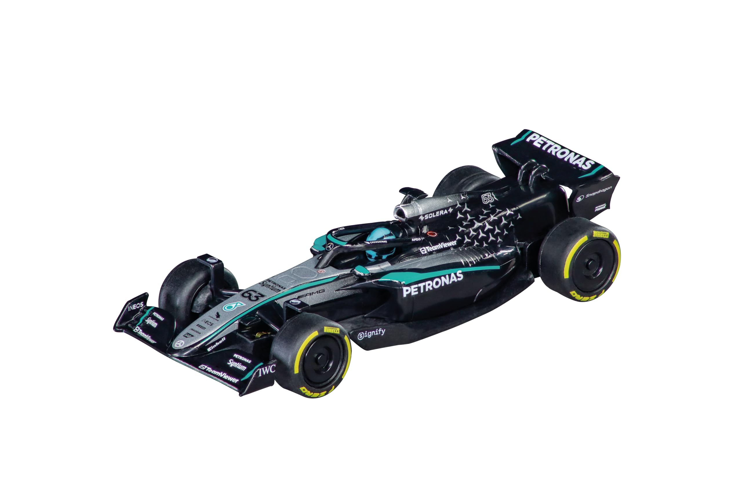 Carrera GO Mercedes-AMG F1 W14 on track curve, smooth cornering for beginners.