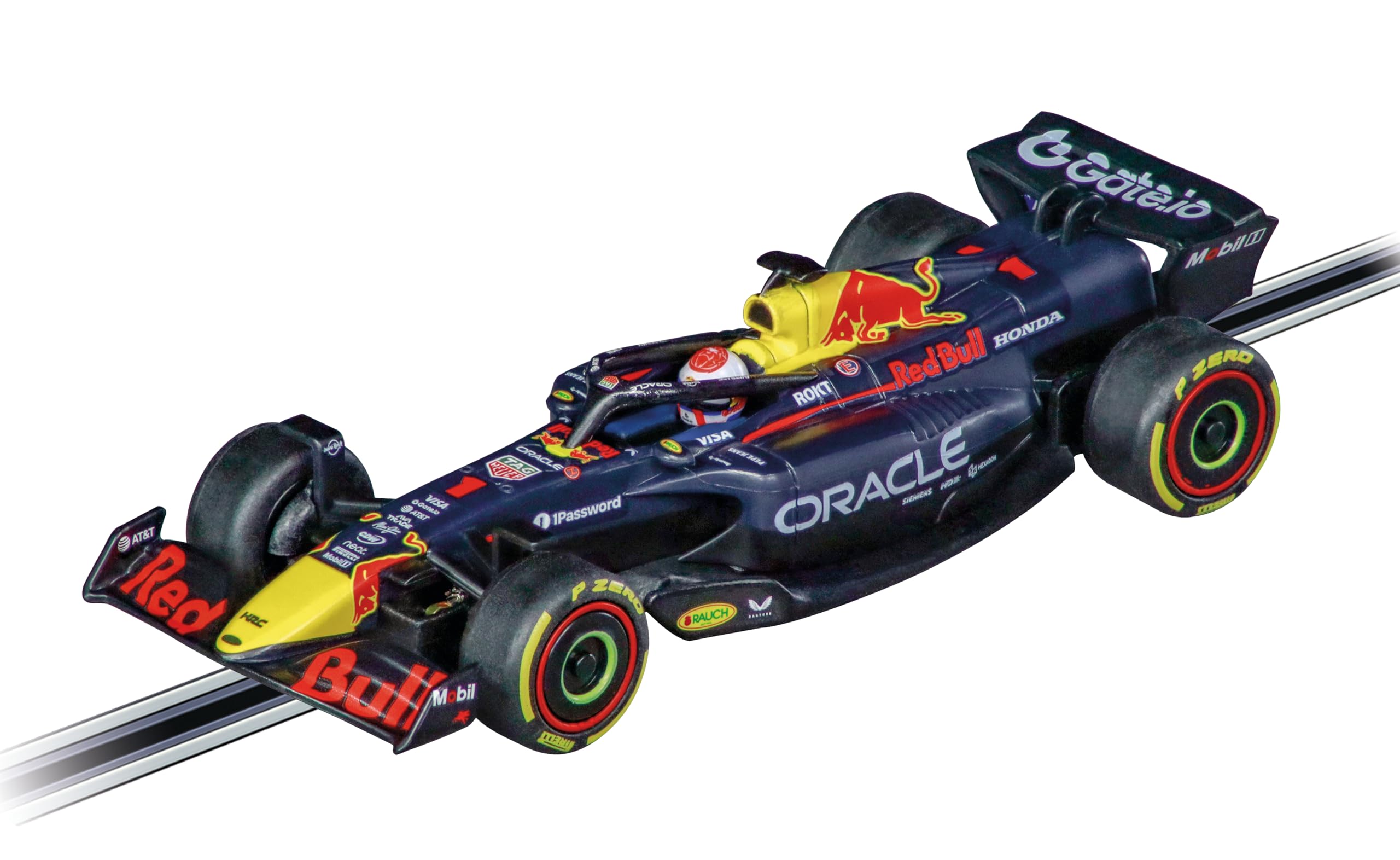 Carrera RB21 1:43 front view highlighting aerodynamic design for precise cornering.