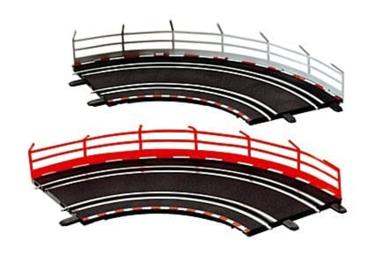 Carrera Guardrail Fence 10-pack lining a bend for safer racing on GO!!! tracks.