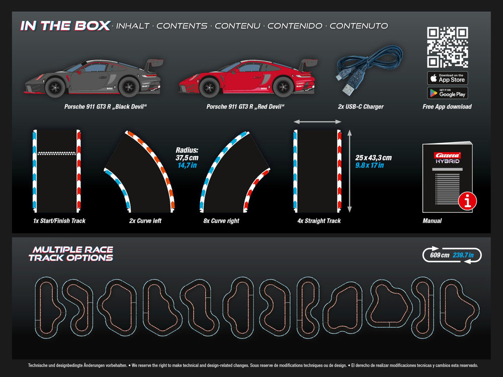 Carrera Hybrid Highway Challenge packaging highlights quick setup and included pieces.