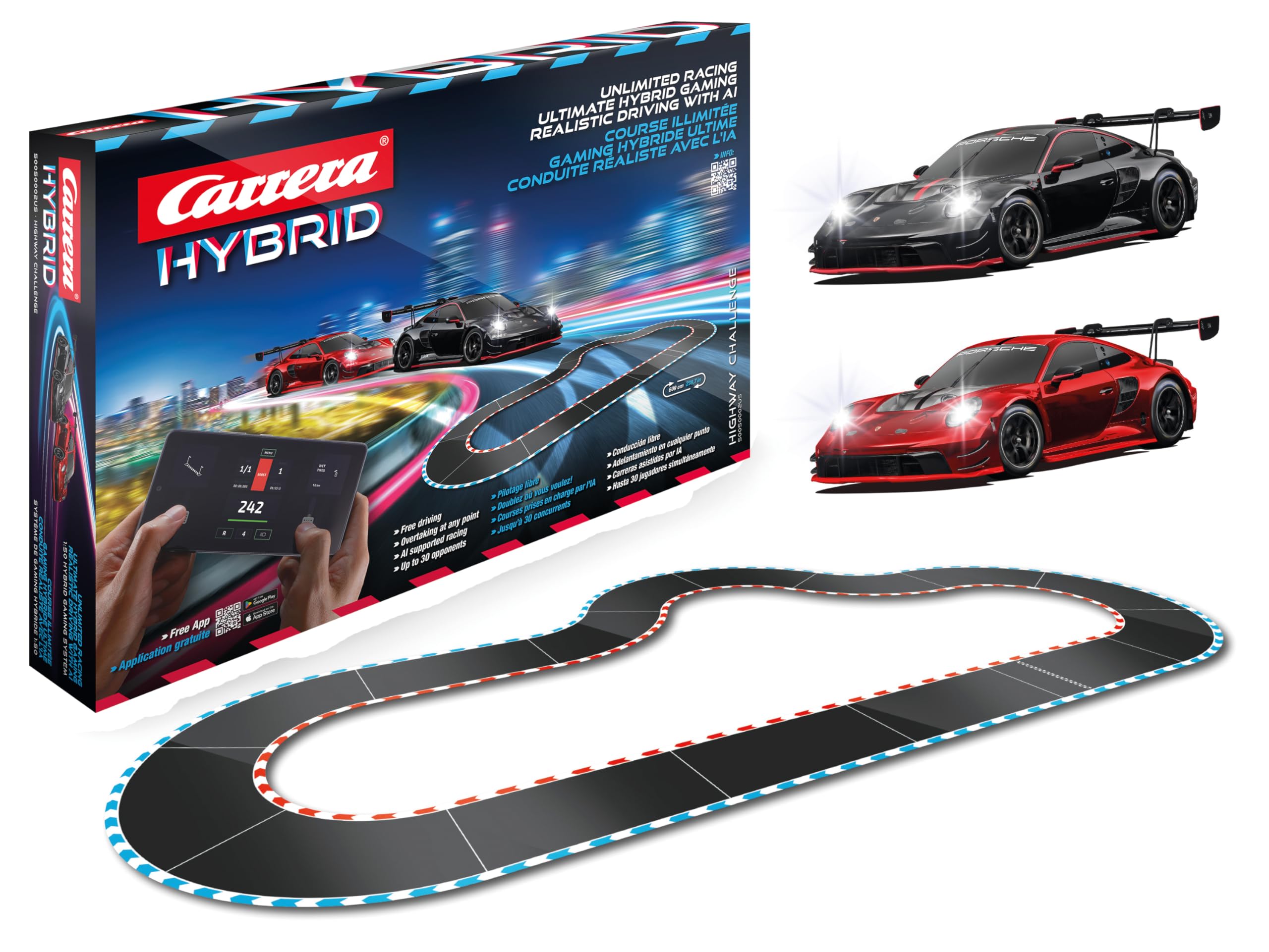 Carrera Hybrid Highway Porsche 911 GT3 R 1:50 model with authentic scale details for immersive racing.