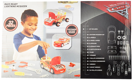 Cars 3 Transforming McQueen Tool Kit tire customization—swap and rotate wheels for aerodynamics