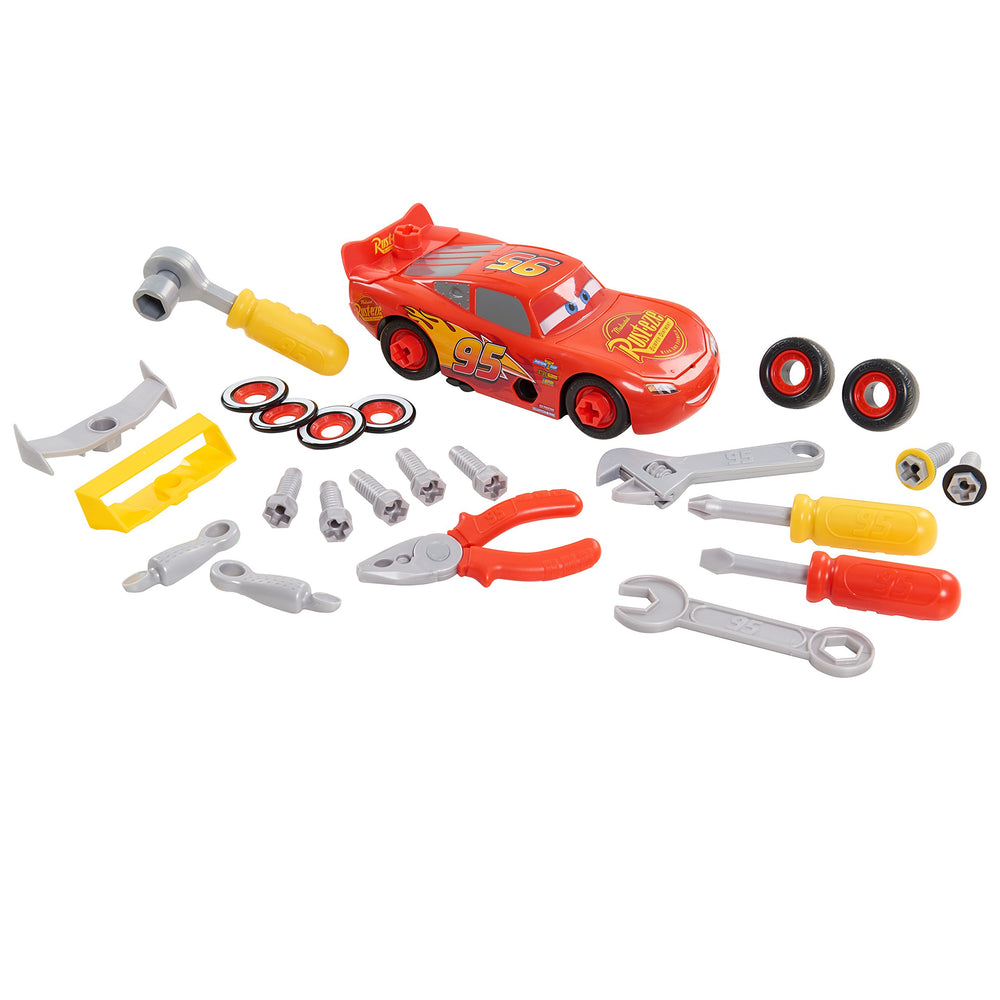 Cars 3 Transforming McQueen Tool Kit tools included—pliers, screwdrivers for build play