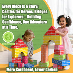 Cartboatoy blocks laid on flat surfaces promote stable structures and balance.
