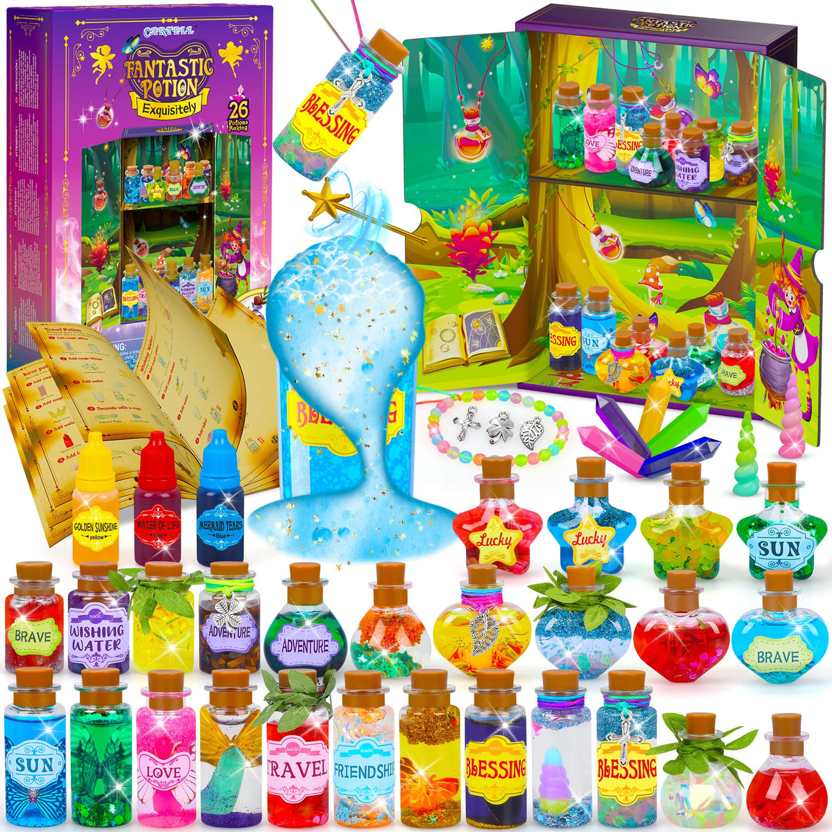 Cartell Fairy Magic Potions Kit bottle display case showcasing sparkling magical creations