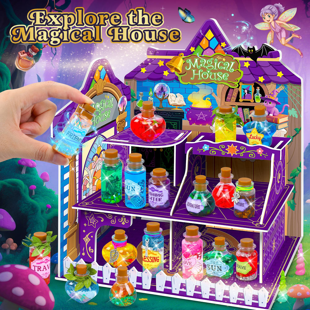 Cartell Potion Bottles Display shows sparkling bottles arranged in a whimsical shelf.