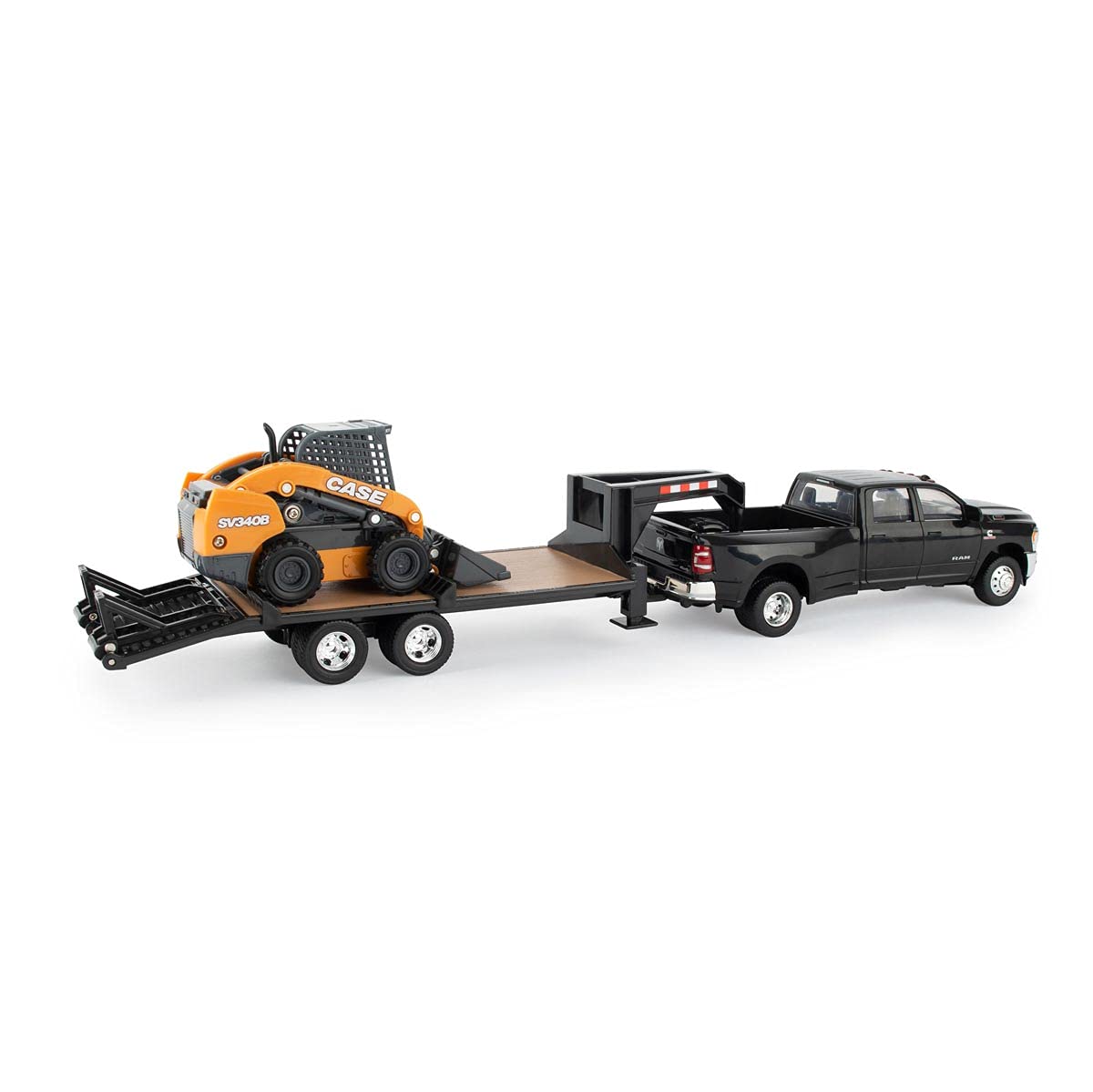 Case IH lowboy trailer with gooseneck ready for easy hitching and pretend hauls