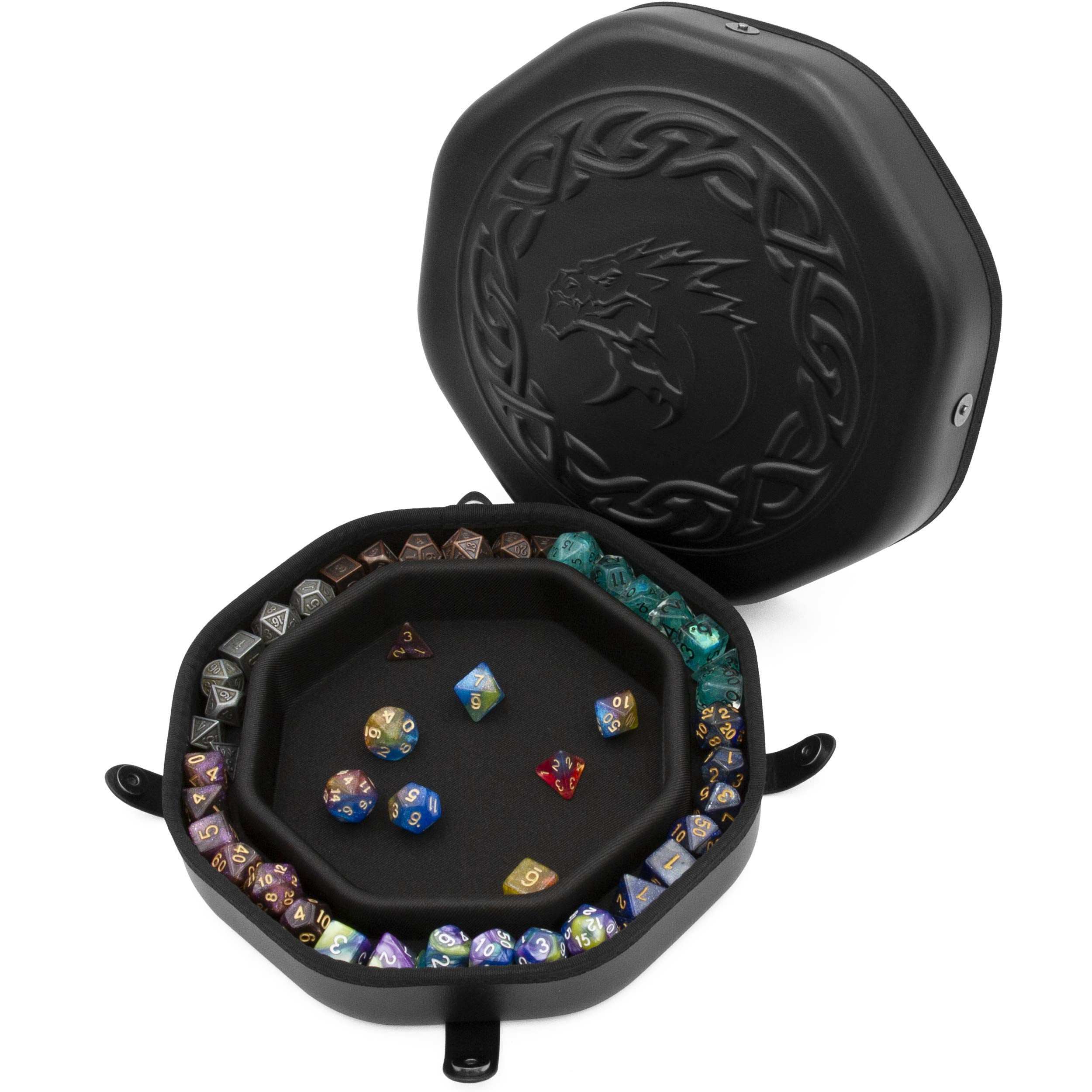CASEMATIX dice tray open shows wide rolling surface for smooth gameplay