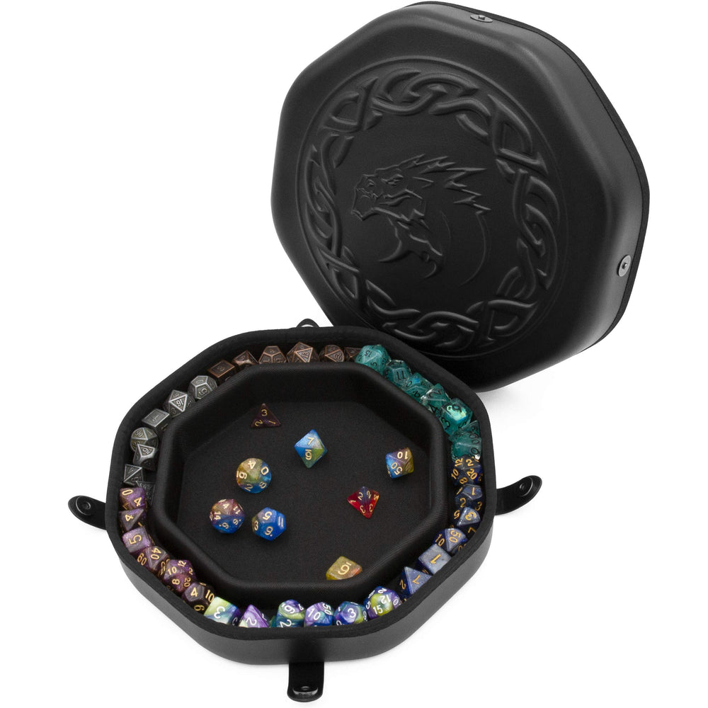 CASEMATIX dice tray open shows wide rolling surface for smooth gameplay