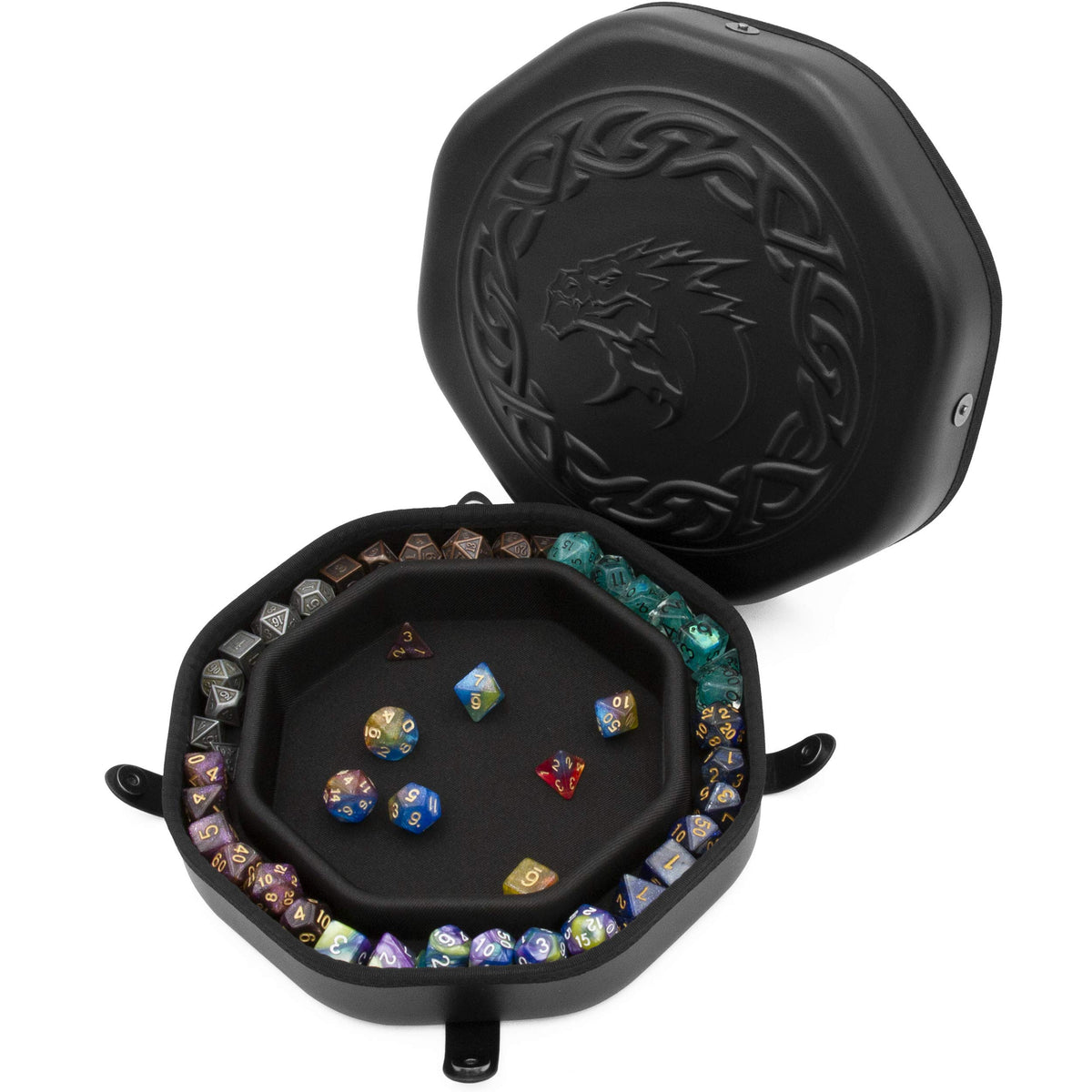 CASEMATIX dice tray open shows wide rolling surface for smooth gameplay
