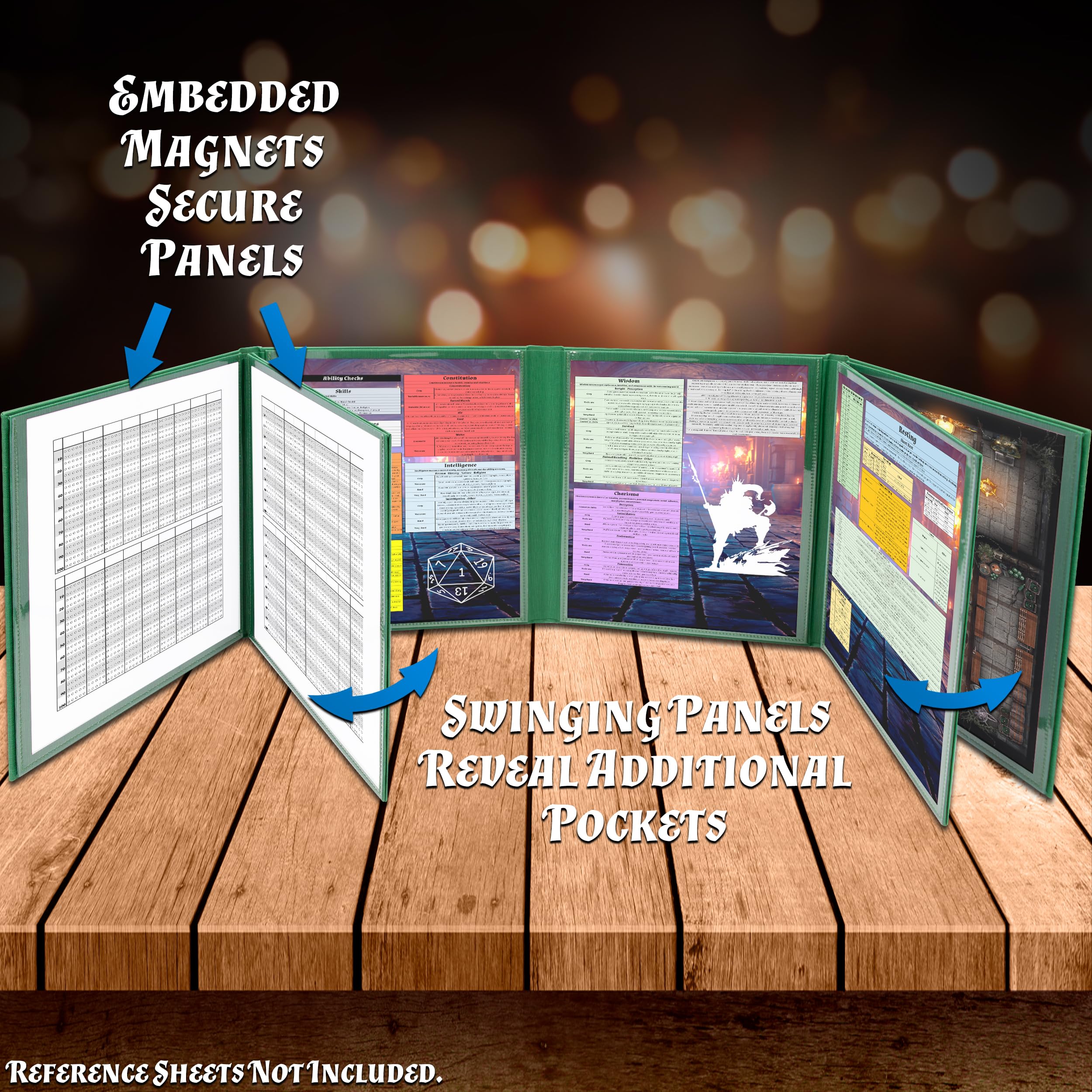 CASEMATIX DM Screen eight-panel open, provides ample space for reference sheets.