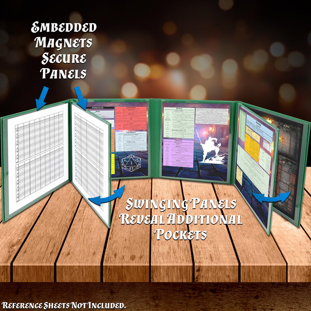 CASEMATIX DM Screen eight-panel open, provides ample space for reference sheets.