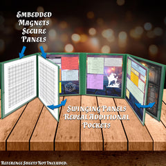 CASEMATIX DM Screen eight-panel open, provides ample space for reference sheets.