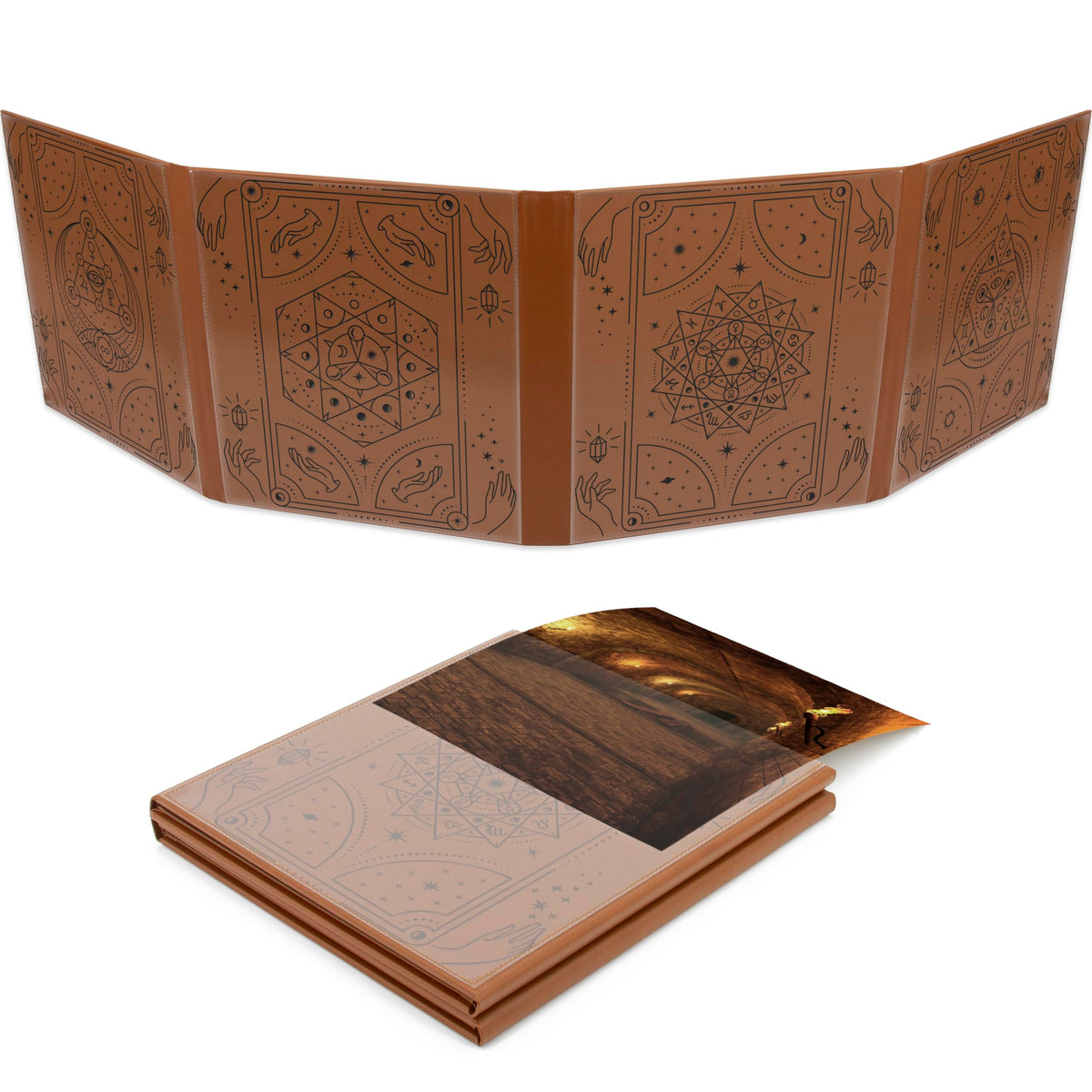 CASEMATIX DM Screen in faux leather, double-sided keeps DM materials hidden from players.