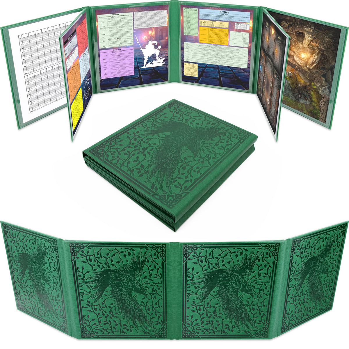 CASEMATIX DM Screen green front, durable PU leather for traveling campaigns.