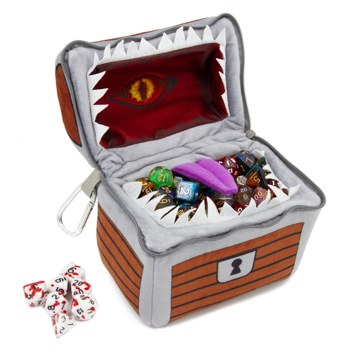 CASEMATIX Mimic Dice Chest close-up highlighting plush interior and teeth design for dramatic storage