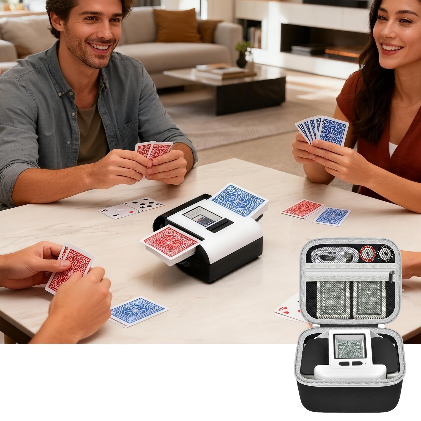 Casmilee Card Shuffler Case carry handle and hook for travel.