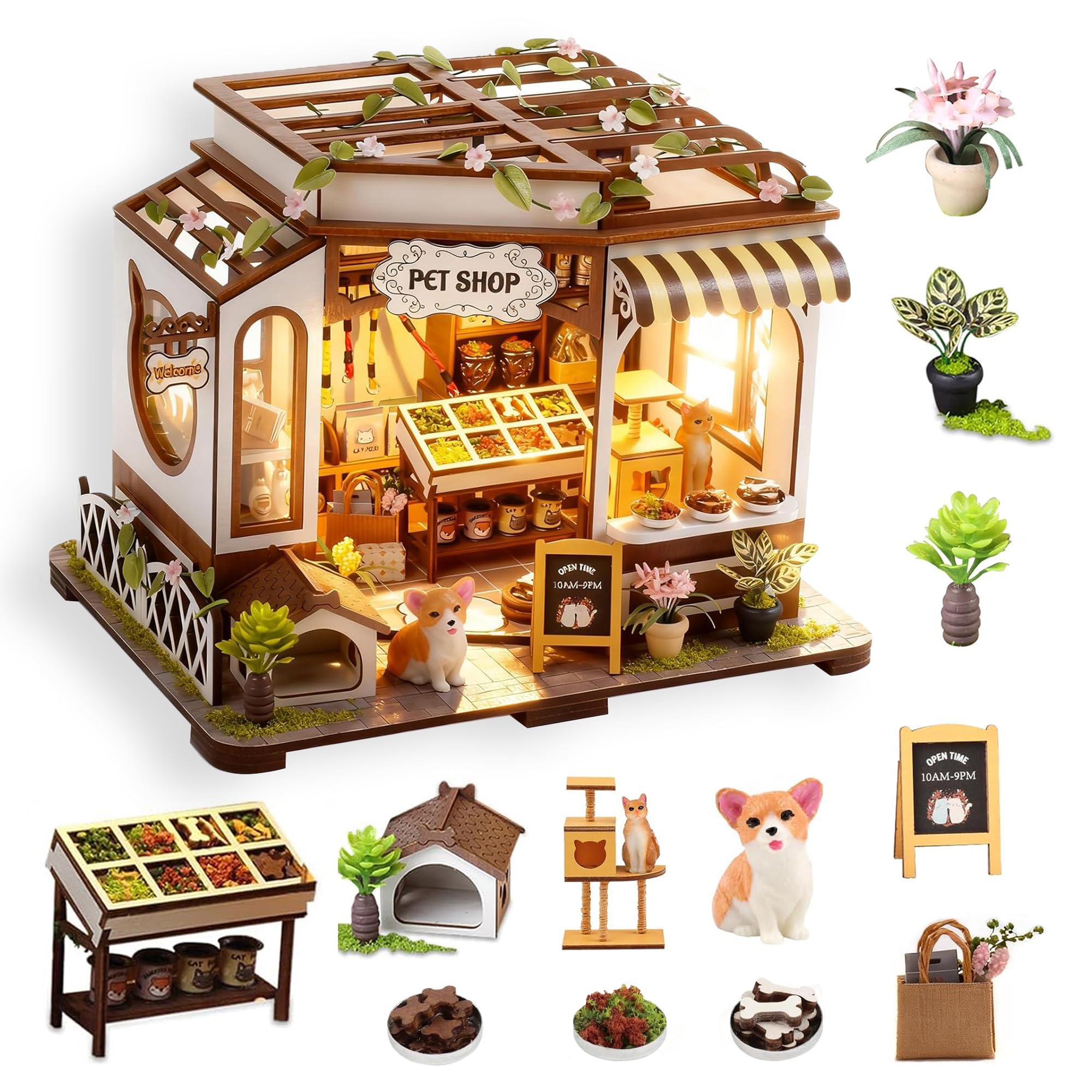 CASRRA DIY miniature pet shop front view for cozy display.