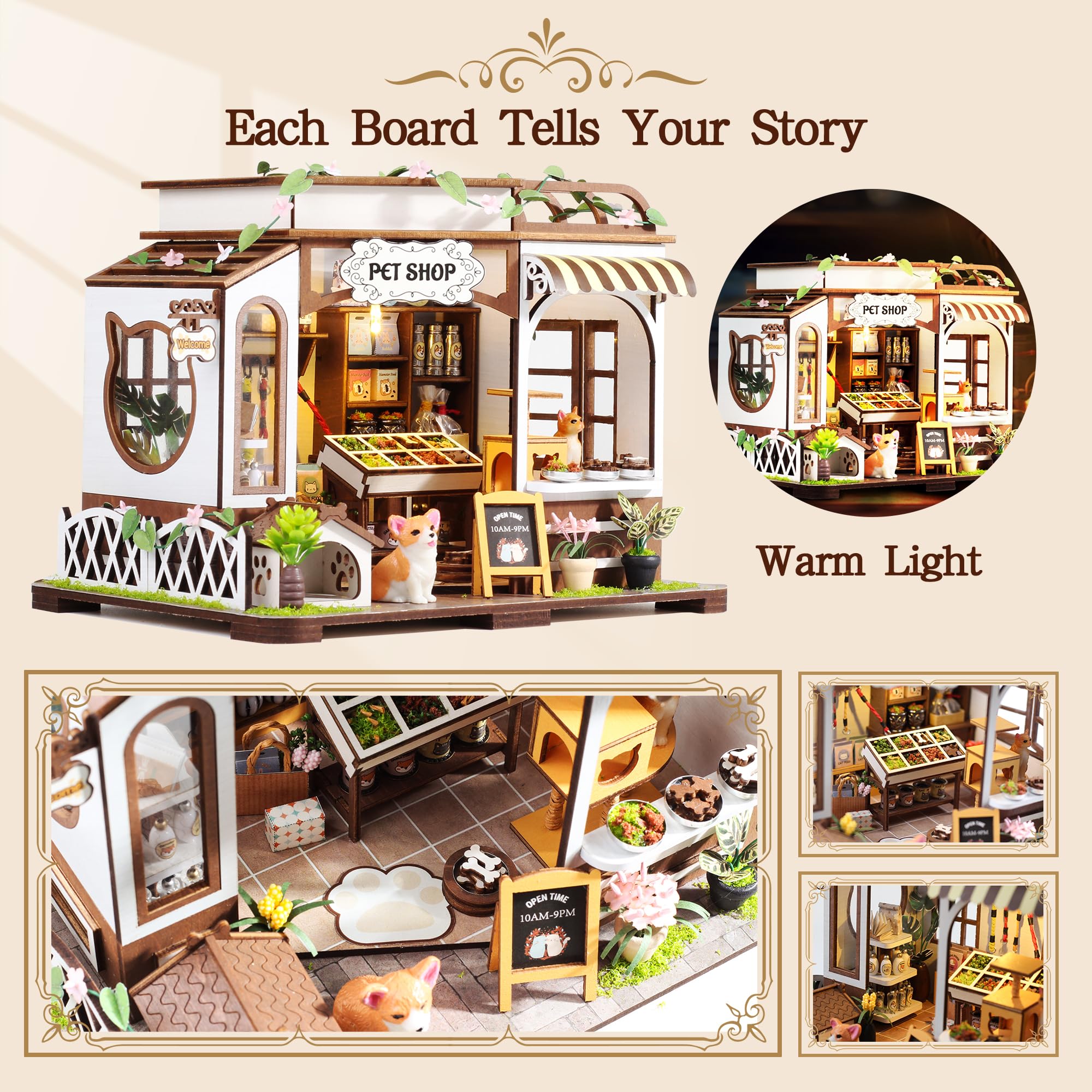 CASRRA DIY miniature pet shop interior scene ready for shelf display.