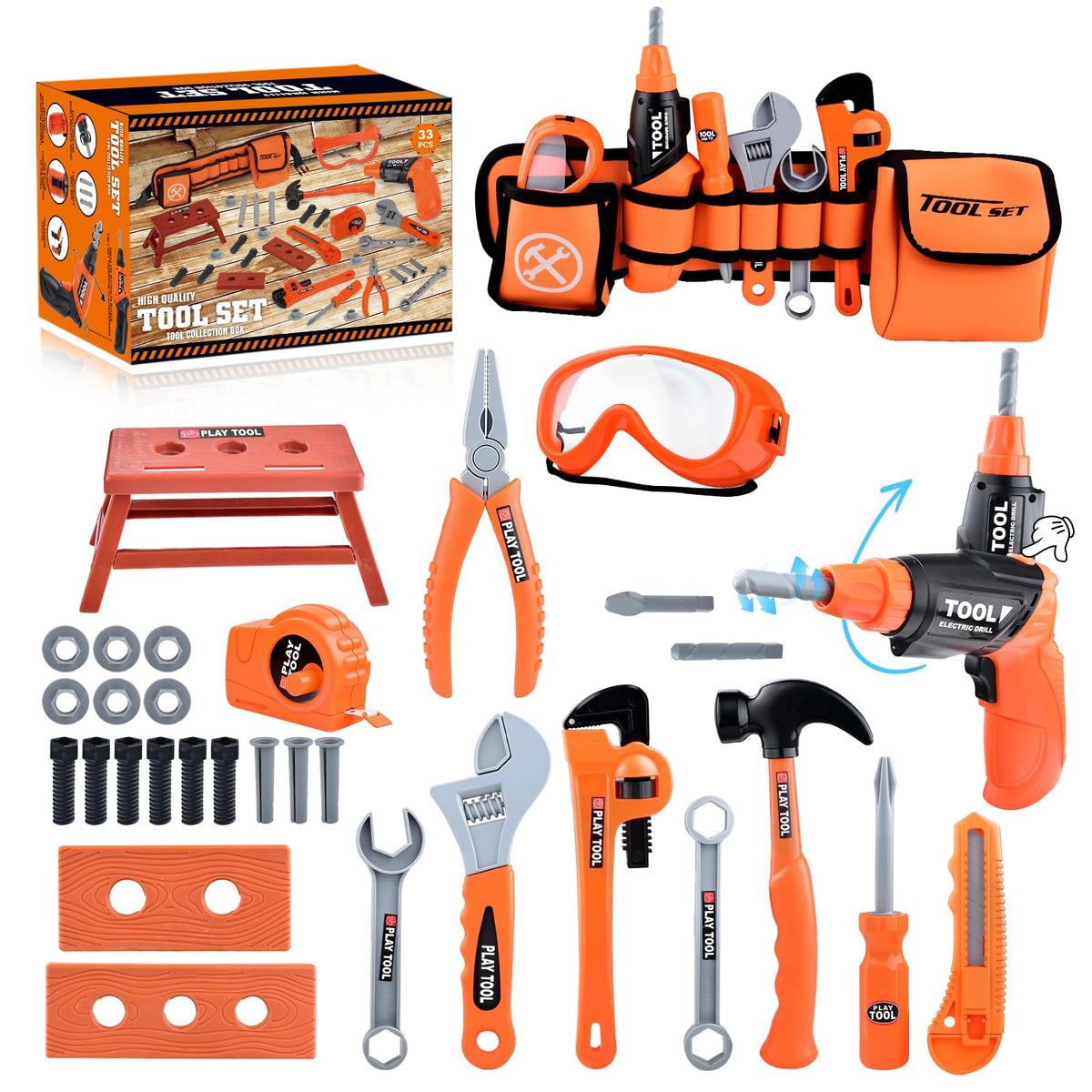 CASRRA Kids Tool Set belt and tools for kids, promotes independent play with real-tool vibe.