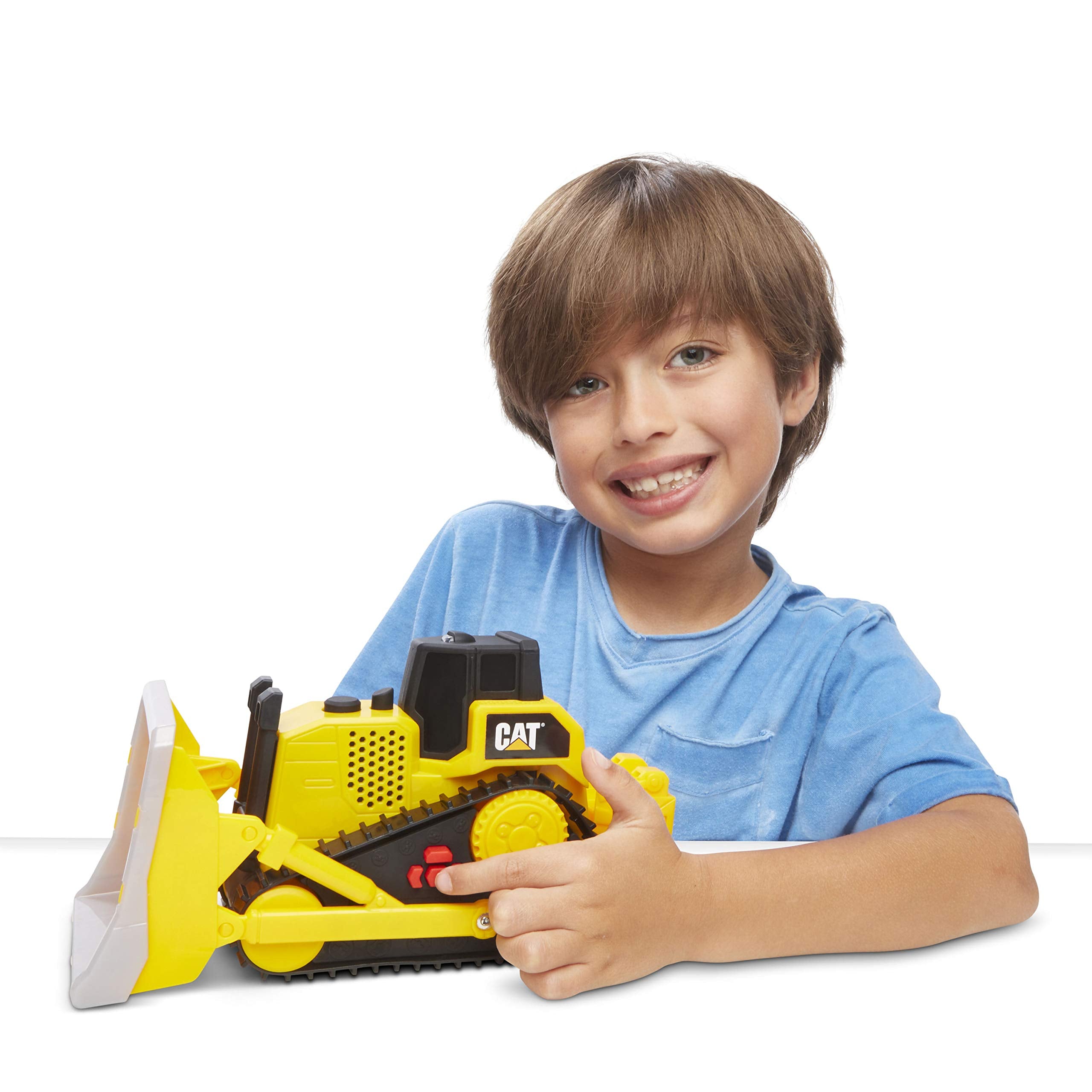 CAT Bulldozer toy with articulated joints in action for realistic posing