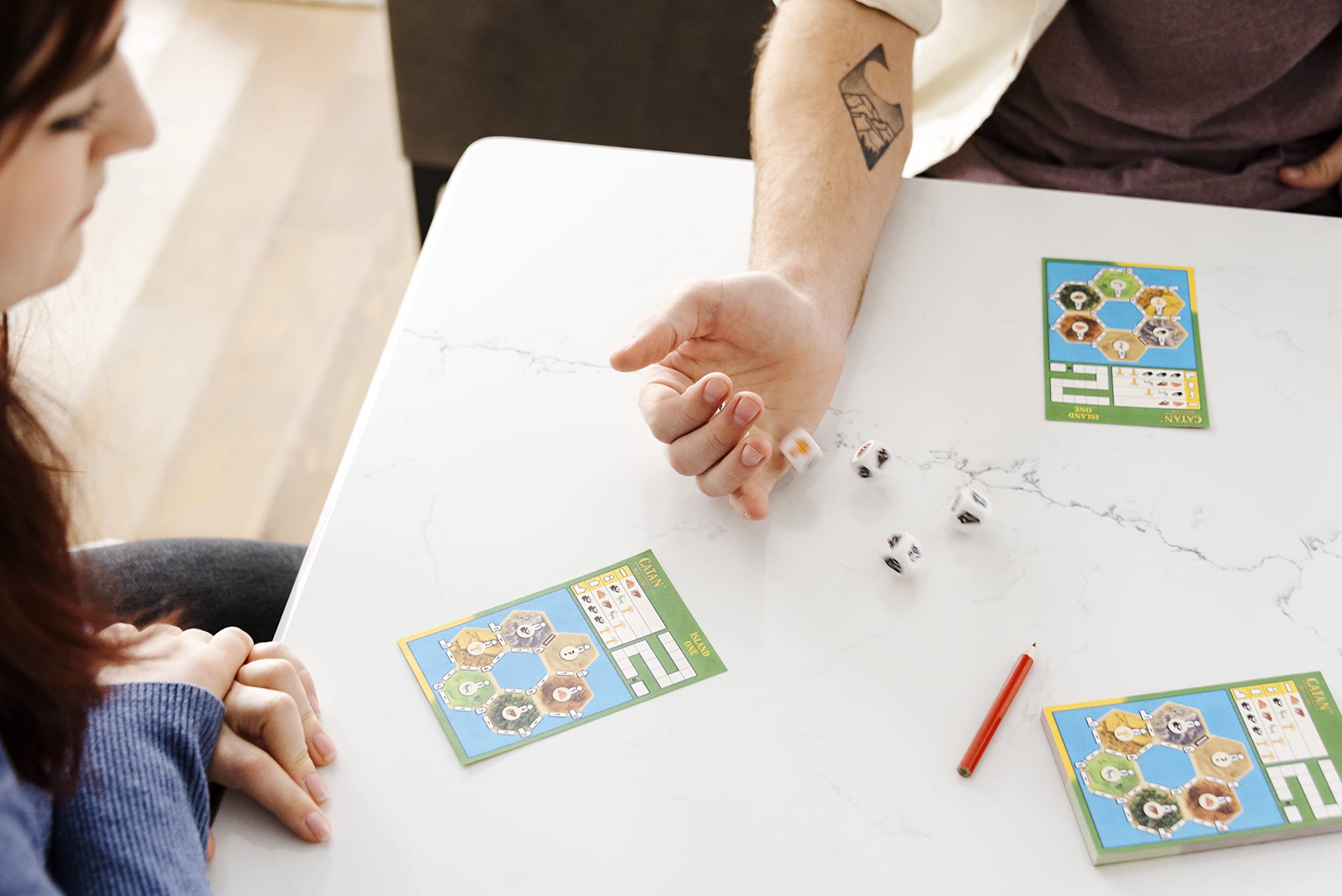 CATAN Dice Game in-action dice roll, quick rounds for busy evenings.