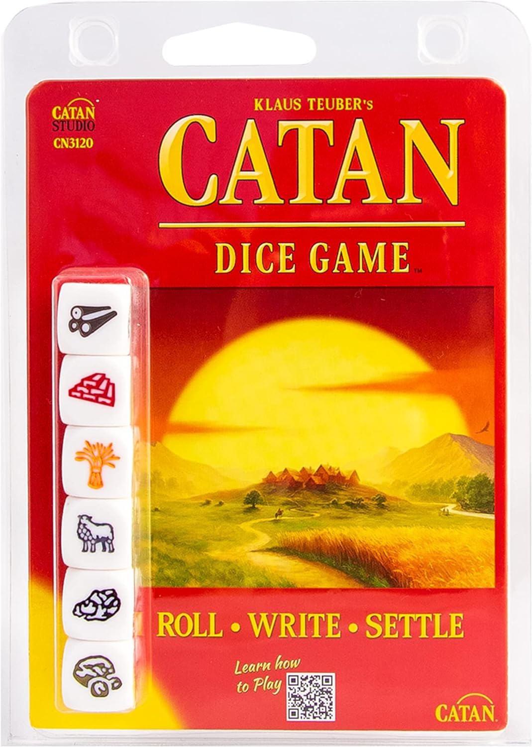 CATAN Dice Game front box, portable setup for quick play sessions.