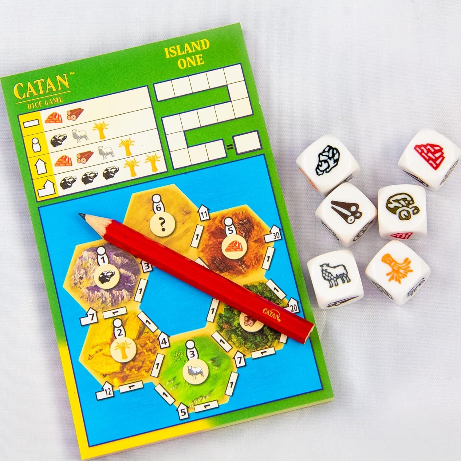 CATAN Dice Game setup for 1-4 players, ideal family play.