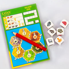 CATAN Dice Game setup for 1-4 players, ideal family play.