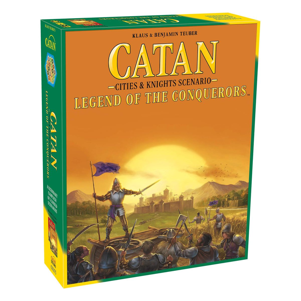 CATAN Legend of the Conquerors cover art with knights invites immersive strategy nights