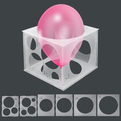 Catcan 11-hole balloon sizer cube front view for precise sizing.