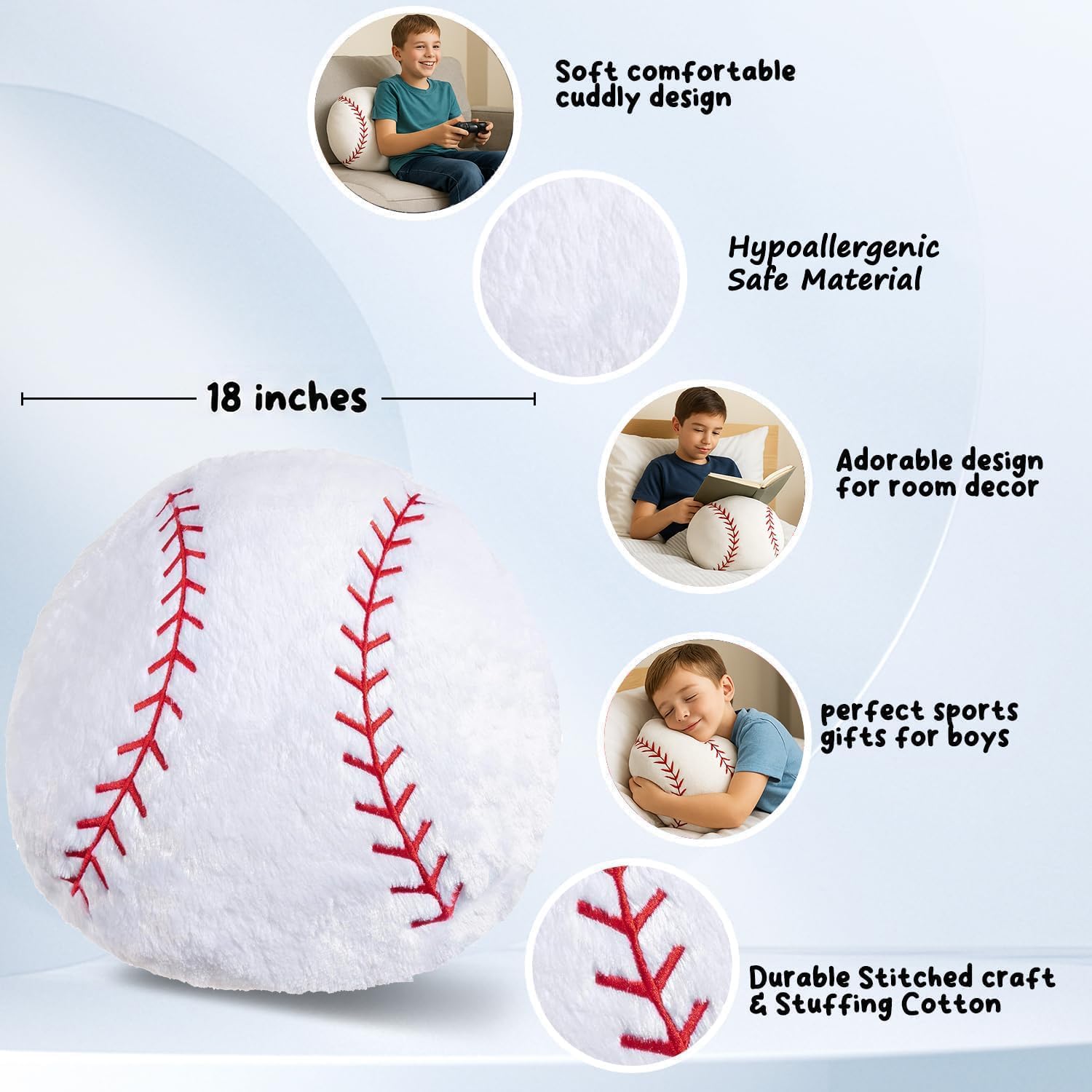 CatchStar baseball pillow in a sports themed room decor setting