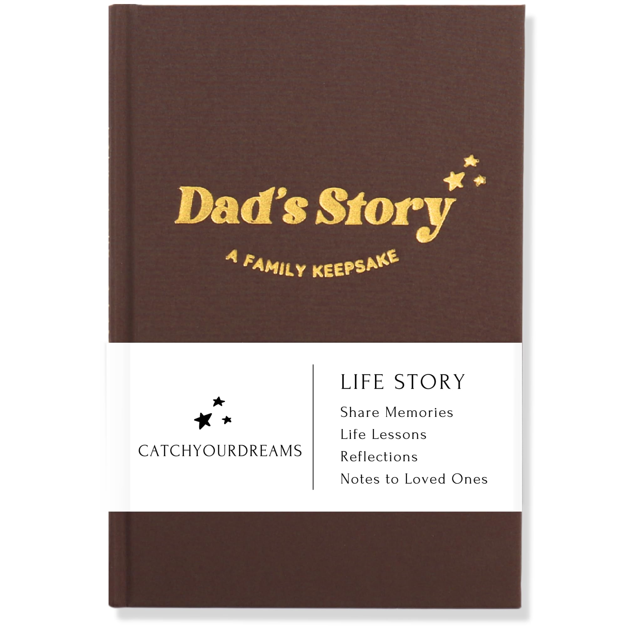 CATCHYOURDREAMS Dad's Story Journal cover highlights heirloom quality for lasting memories.