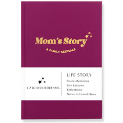 CatchYourDreams Mom's Story Journal hardcover cover close-up showing linen texture and gold title
