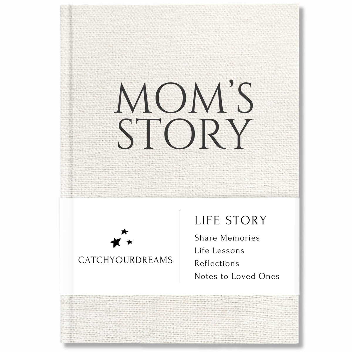 CATCHYOURDREAMS Mom's Story Journal linen hardcover close-up showing premium texture for treasured memories.