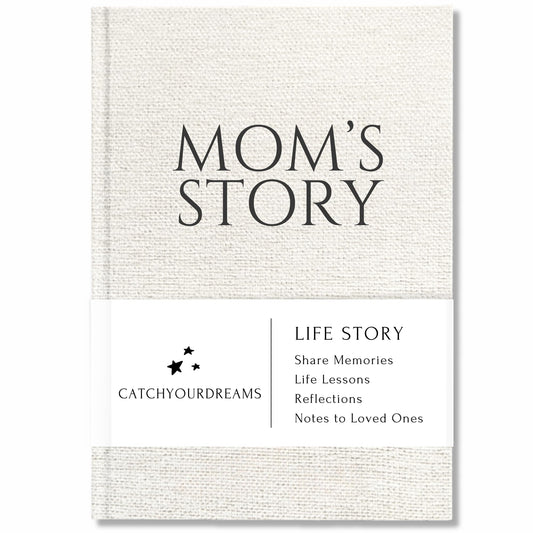 CATCHYOURDREAMS Mom's Story Journal linen hardcover close-up showing premium texture for treasured memories.