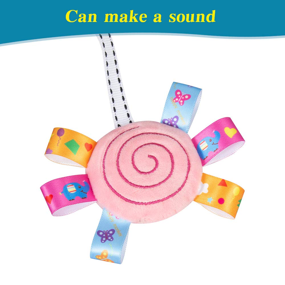 Caterbee car seat attachment toy provides portable play.
