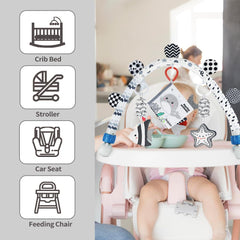 Caterbee Detachable Toy Book offers 10 patterns for visual variety.