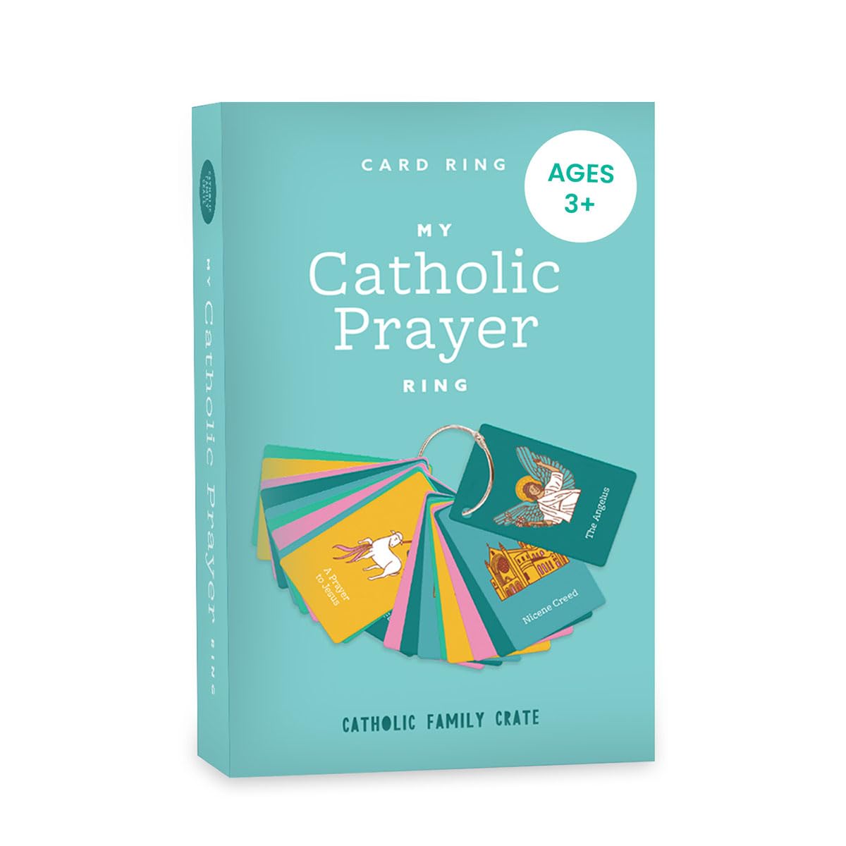 Catholic Family Crate prayer ring cards with 27 prayers, laminated for durable use.