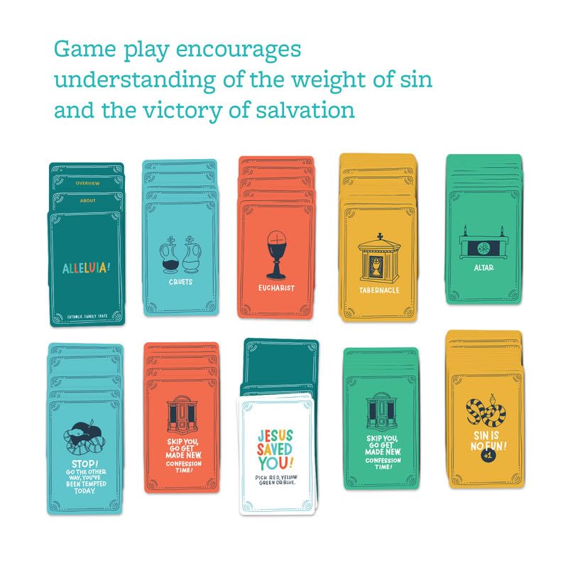Catholic Family Crate symbols cards spread invites learning Catholic faith through colorful visuals.