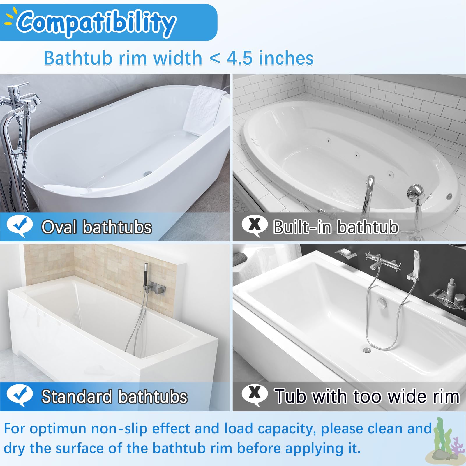 Cathyeen tub-edge organization supports up to 15lbs of bath toys.