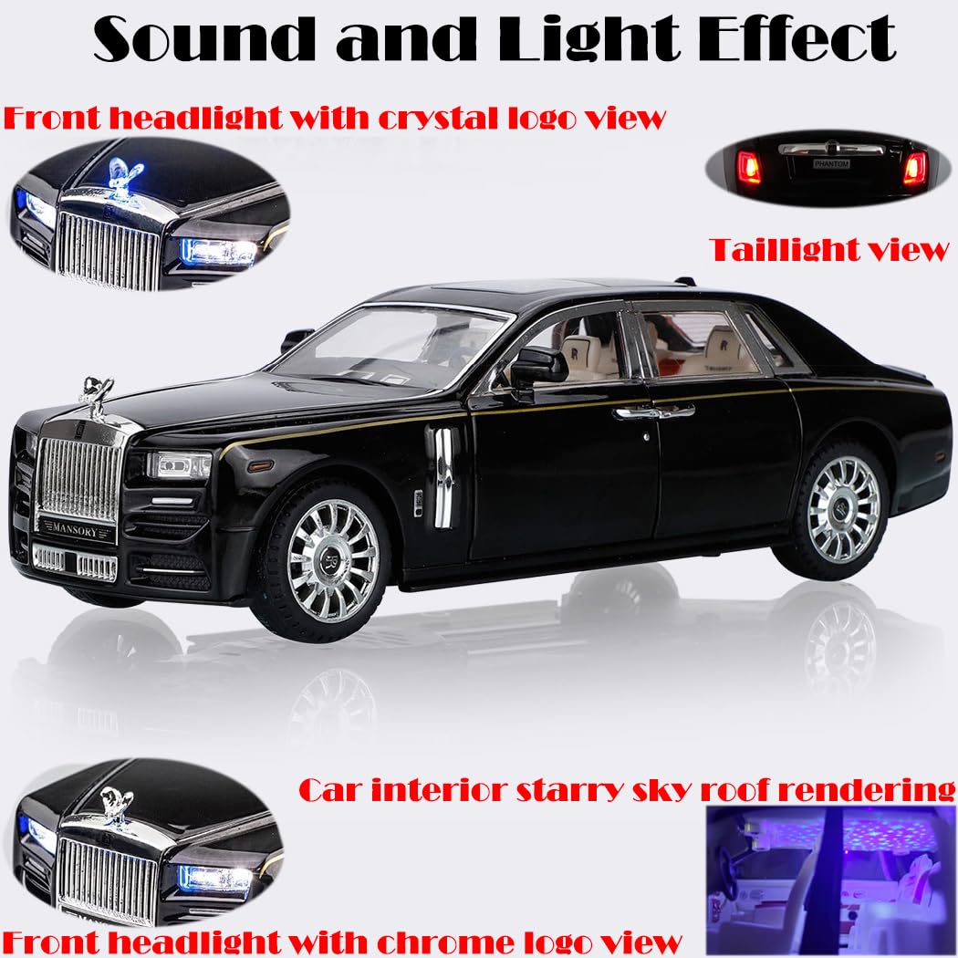 Catovie Rolls-Royce Phantom 1/24 LED headlights and taillights illuminate beautifully.